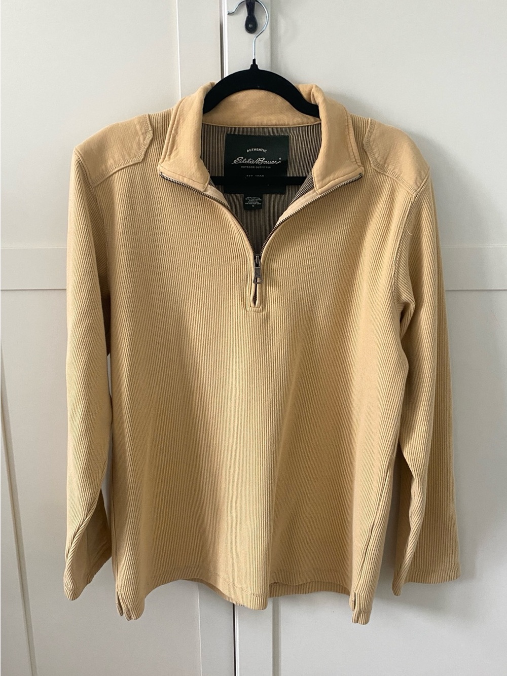 Eddie Bauer Yellow Ribbed Quarter Zip Sweater | Preppy Cozy Knit | Size S